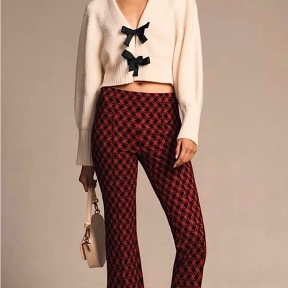 Anthropologie Red and Black Flare Pants